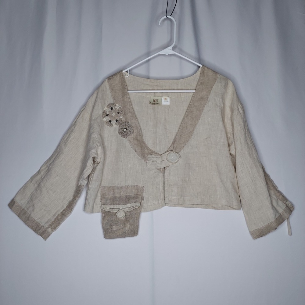 LA Blend Y2K Linen Crop Jacket Womens Medium Natural Boho Forest Fairy Coastal